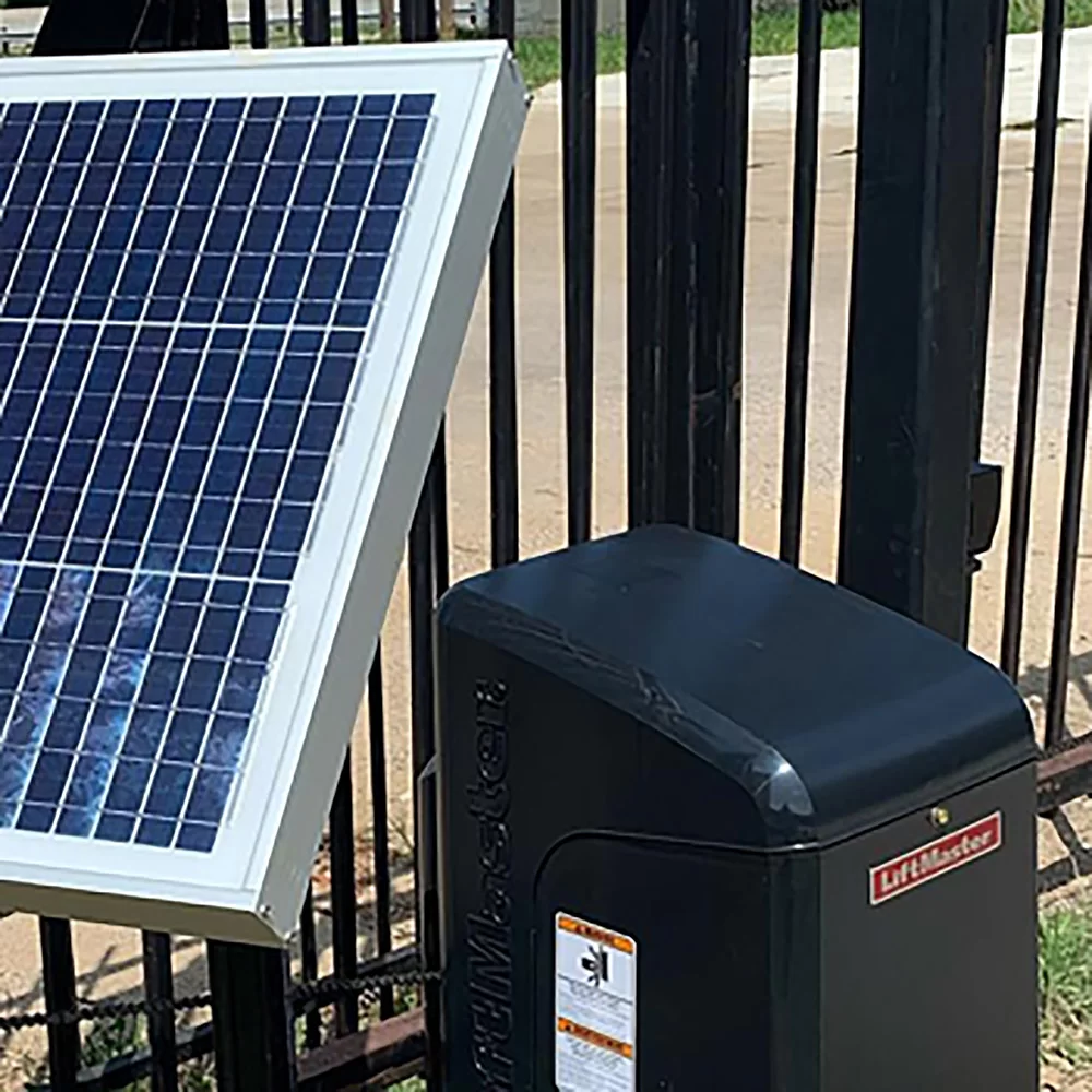 LiftMaster gate operator with solar panel for properties without easy power access